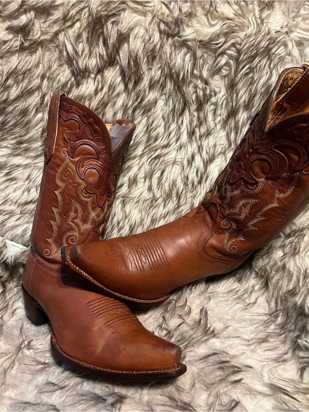 TONY LAMA WOMEN LEATHER COWGIRL BOOTS-brown-size 8.5 B